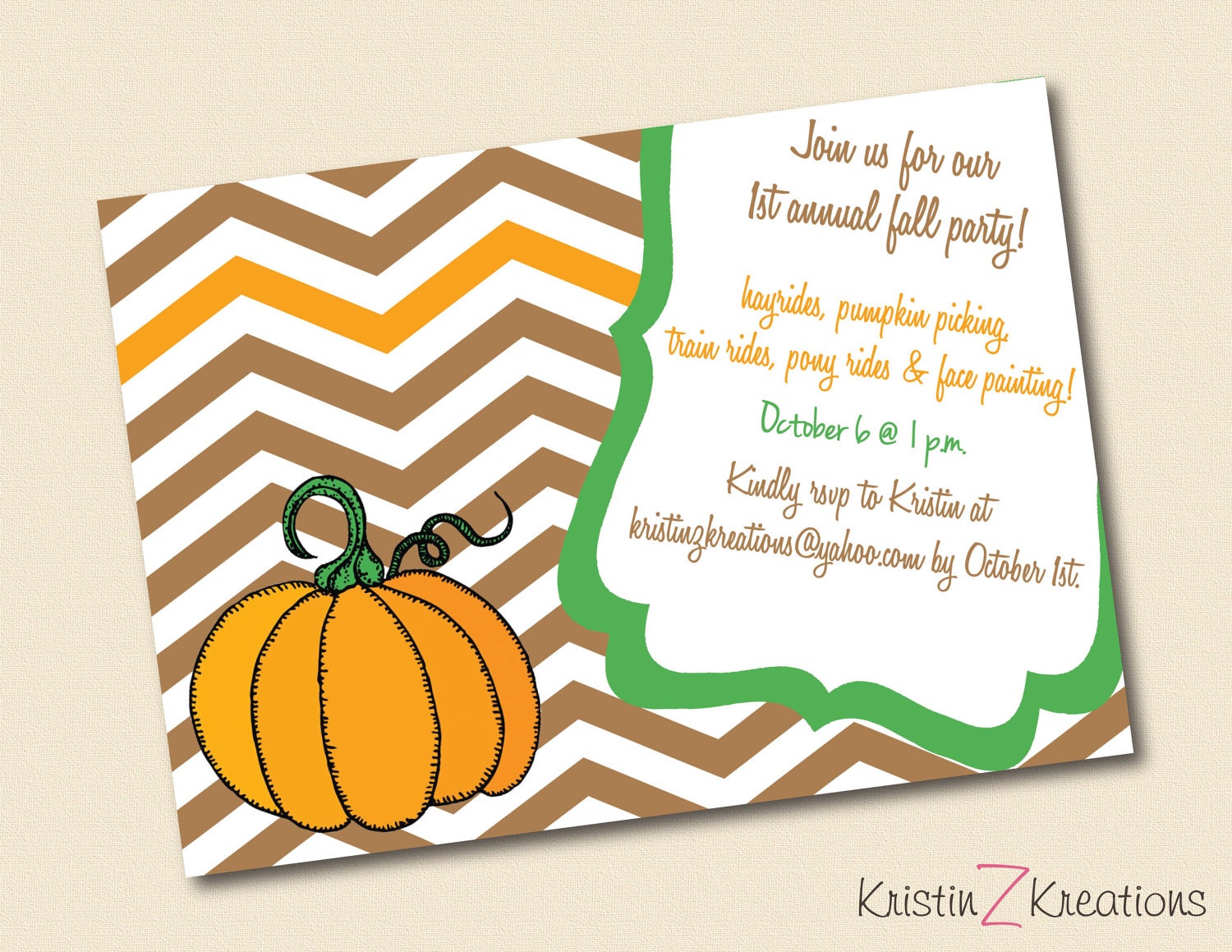 PUMPKIN fall party custom printable-- digital file 5x7