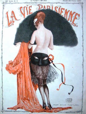 La Vie Parisienne 1920 alluring peek-a-boo black lace mask covering derriere
