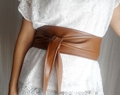 Camel vegan leather obi belt brown sash belt