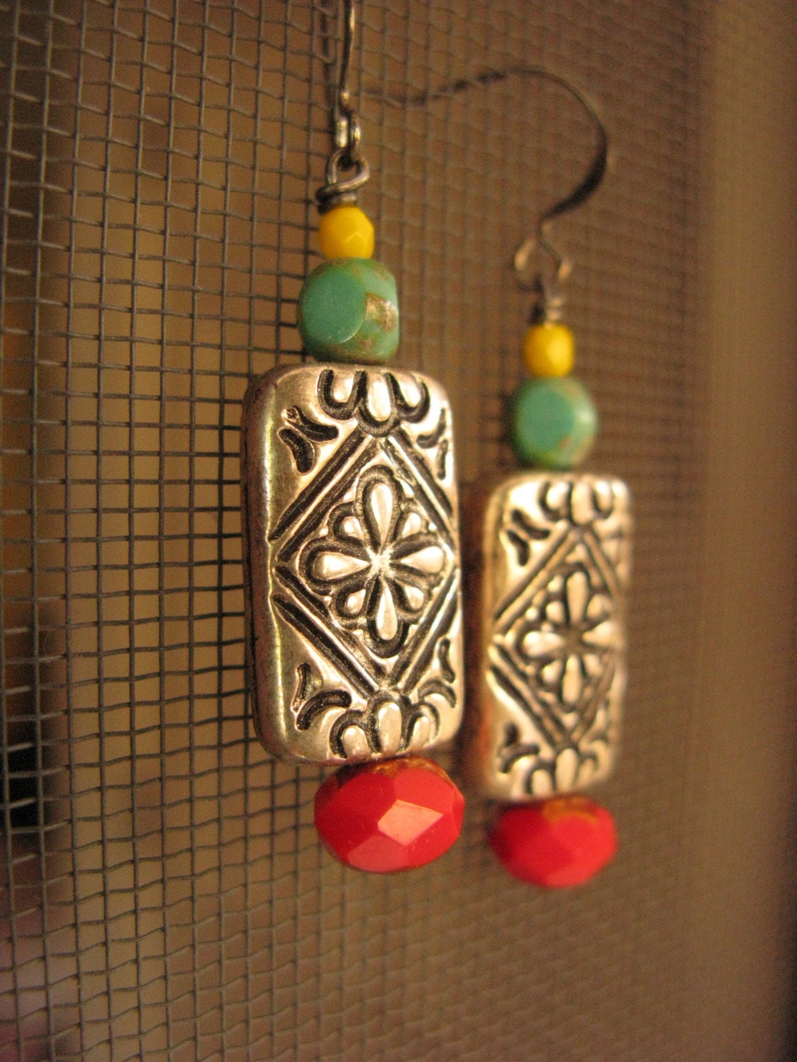 Southwest earrings, red earrings, yellow earrings, hostess gift, graduation gift
