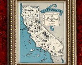 Custom MAP Art Print CALIFORNIA Vintage Retro Personalized Map Wedding Housewarming Gift Home Decor Wall Decor 8x10 All 50 States Available