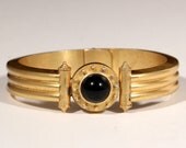 80s Sterling Vermeil Hinged Bracelet Unusual Neo Classical European Cocktail Jewelry Dressy