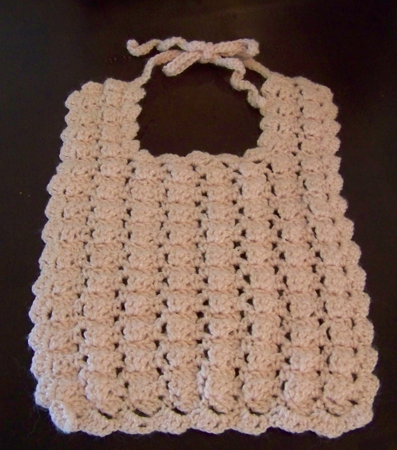 Vintage 1985 Handmade Crocheted Baby Girl Dressy Bib in Soft Pink Super Soft Yarn