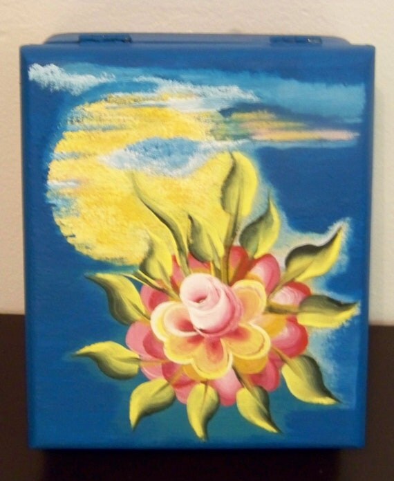 Original Painting "Blazing Hot Rose" on Keepsake Wooden Box