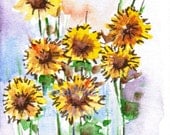 Sunflowers, Nature art, Watercolor flowers, Original Painting,  Flowers of Spring, OOAK, ACEO13