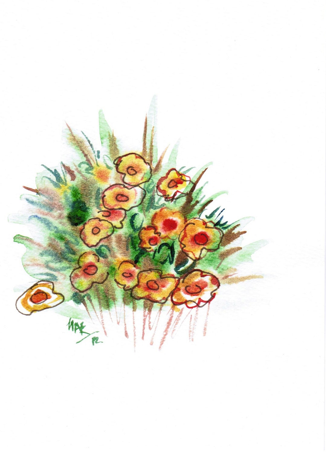 EOF Handpainted Note Card Greeting Card Any occasion Blank Fall Halloween Wildflowers Floral Original Watercolor Art Gardening
