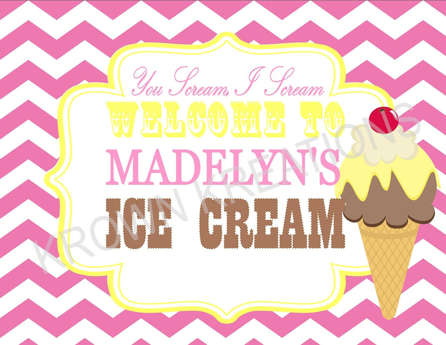 Ice Cream Sign/ Sweet Shop WELCOME SIGN- Girls Party, baby shower, bridal shower, summer or spring party - Krown Kreations Il_170x135