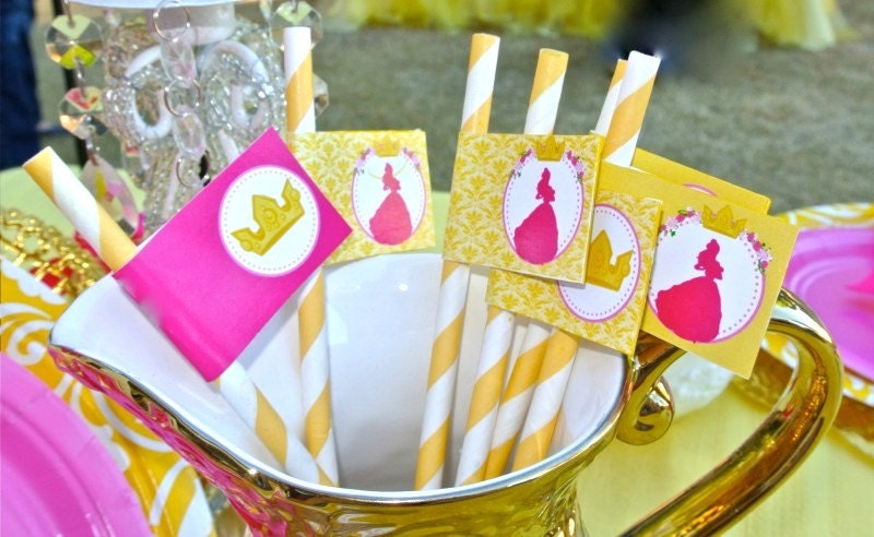 BEAUTY and the BEAST Inspired Straw Flags Party Printables - BELLE - Girls Birthday Party - Ladies Shower - Krown Kreations Il_170x135