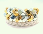 Two Tone Hex Nut Double Wrap Braided Bracelet in White