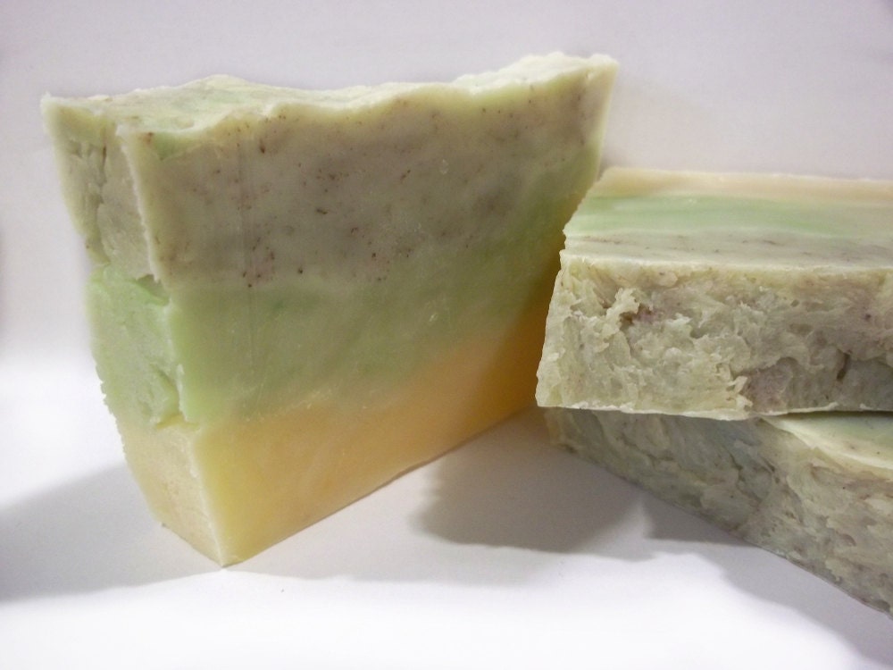 Green Irish Tweed Soap, Hot Process Soap in Yellow, Green, and Tan