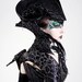 Feather, crystal, embroidered ram horn headpiece