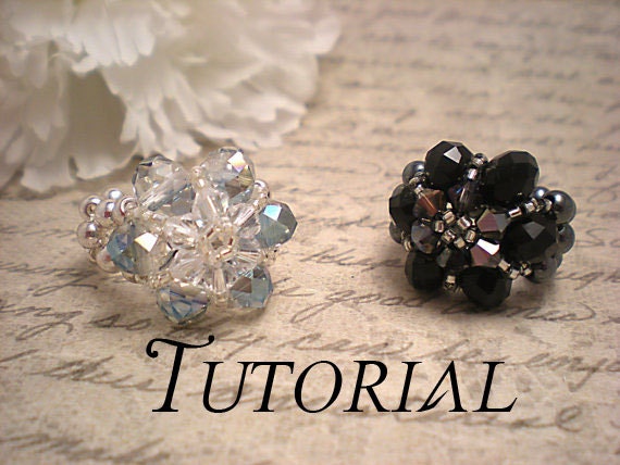 Tutorial PDF Right Angle Weave Swarovski Crystal Flower Stretch Cocktail Ring, Instant Download