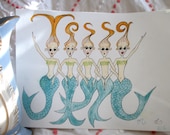 Made to ORDER Mermaids Your COLORS Watercolor and Pen by Mark Garrett with Penneys