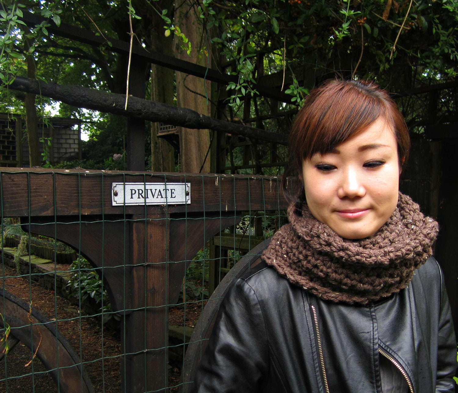The Audrey Chunky Cowl, Infinity Scarf, Cowl Snood Scarf in Speckled Bark Brown handmade in a Wool blend - READY TO SHIP