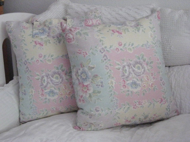 Set of 2 Decorative Pillows Pastel Flower Patch with Flower Vine Print Home Decor