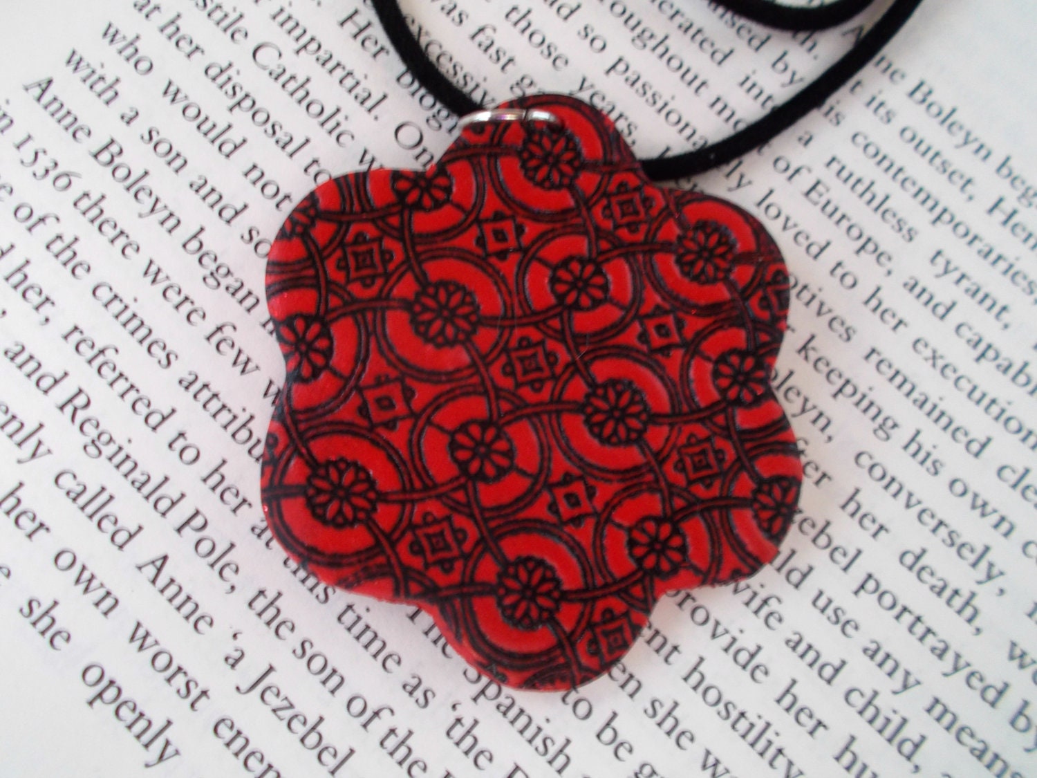 Polymer Clay Pendant - Anne Boleyn Tudor Necklace - Red Pendant