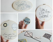 Custom Nursery Art Embroidery Hoop Set of Five Modern Wall Art Design your Own One of a Kind Personalized