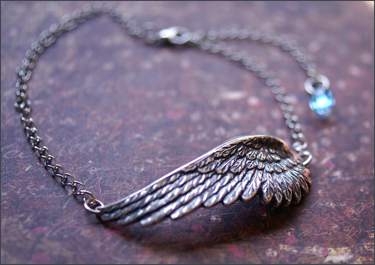 Angel Wing ANKLET Feather Ankle Bracelet -Bride To Be, Wedding Gift, Bridal Shower- 'SOMETHING BLUE' by RevelleRoseJewelry