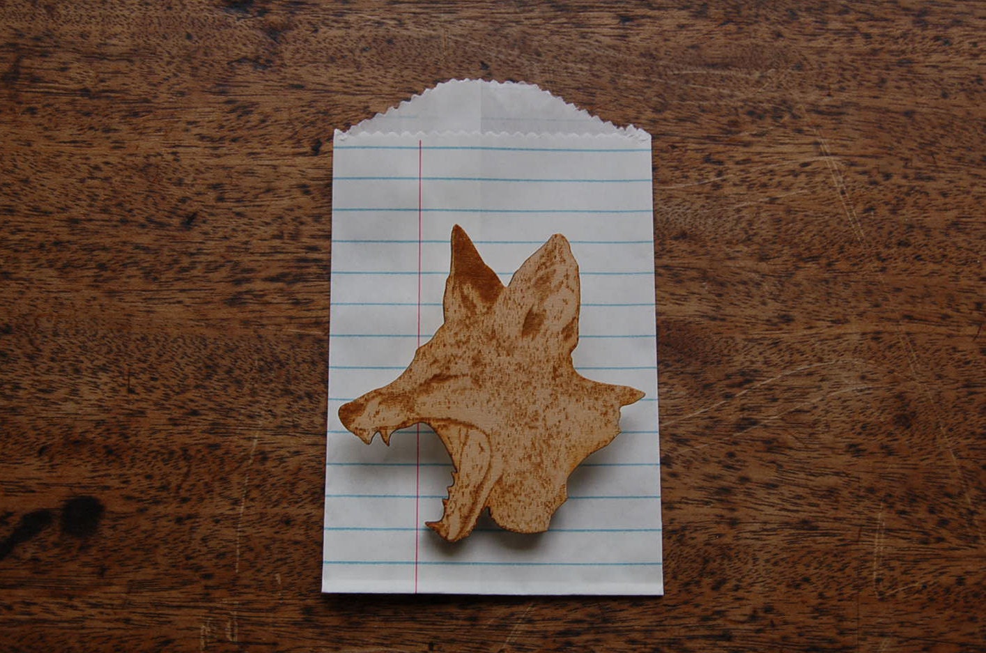Limited Edition Laser Cut Wooden Yawning Fox Brooch