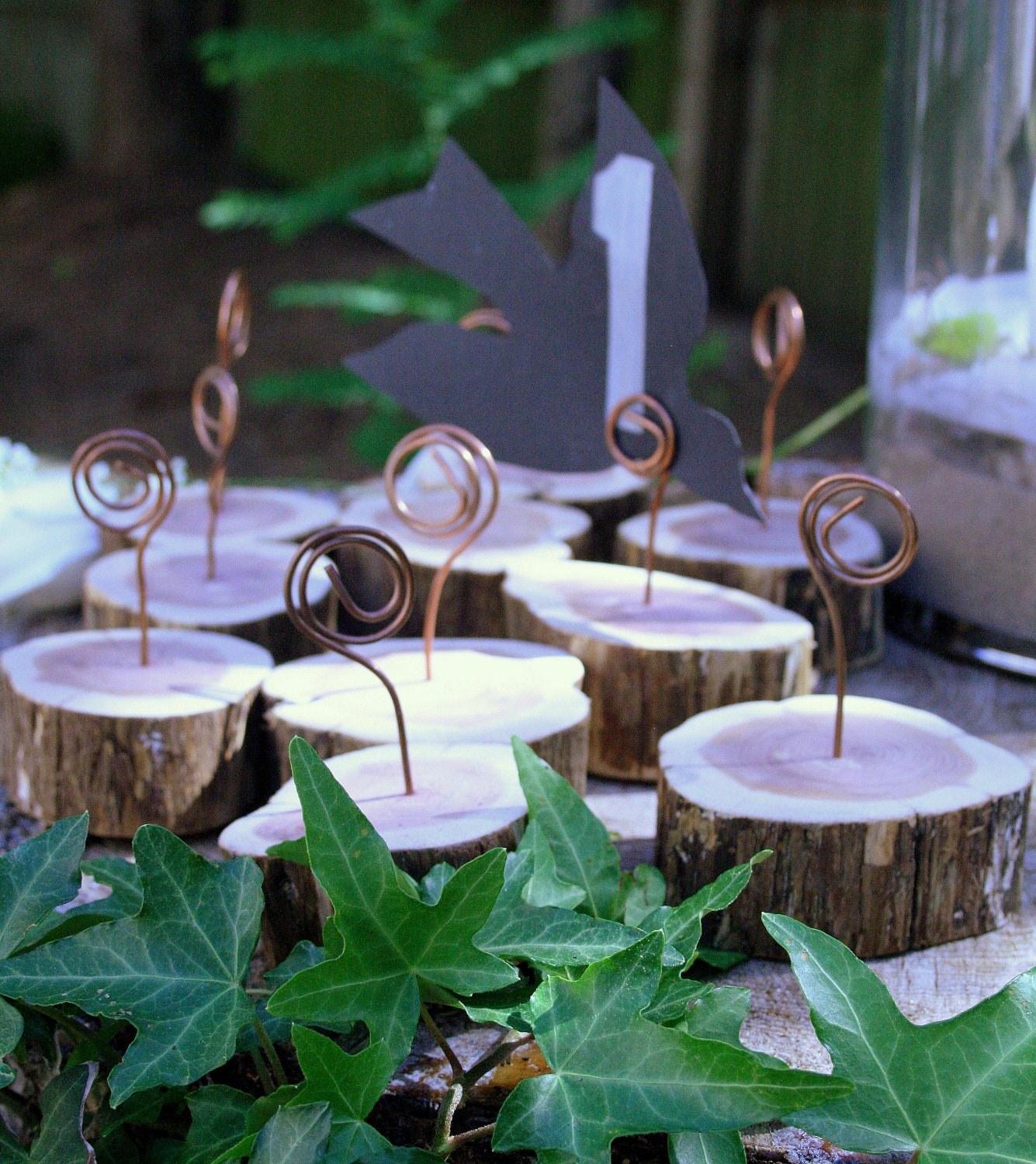 Table Number, Menu,Photo/ Card Holder Wedding,Party - Cedar Branch & Recycled Copper - Woodland/Rustic/Garden/Country-Set of 10