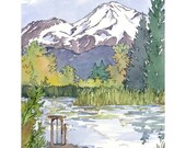 Mountain Reflections - small print of Snowcovered Peak Reflected in Pond