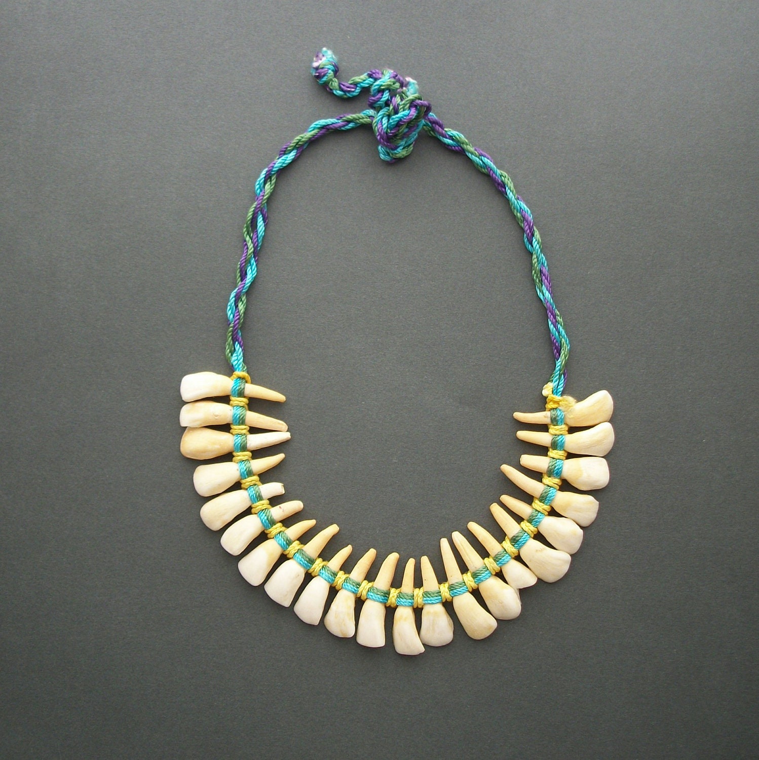 Vintage Tribal Tooth Necklace . Huge Teeth.