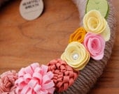 Yarn Wrapped Wreath with Dimensional Felt Flowers and Leaves 12 -inch by Catshy Crafts