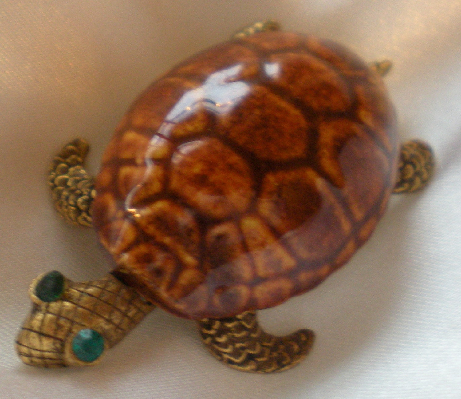 Ceramic shell turtle brooch with rhinestone eyes sale price
