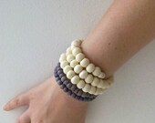 Purple and ivory beaded wrap bracelet