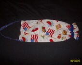 Dispenser Holder for Plastic Grocery Bags with polka-dot handle and blue trim in a Festive Patriotic Cotton Print Fabric