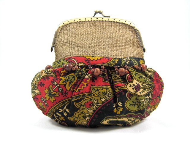 Clutch Purse, Pouch, Accessory Holder, Red, Green, Gold, Black