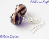 Cobalt Blue Earrings, Blue Glass Earrings, Sapphire Blue Earrings, Blue Dangle Earrings, Gold Glitter, Wire-Wrapped, Handmade, Silver, Gift