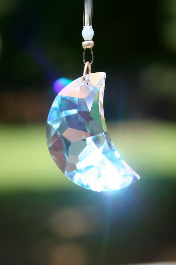 Swarovski Crystal Suncatcher- Small Aurora Borealis Moon