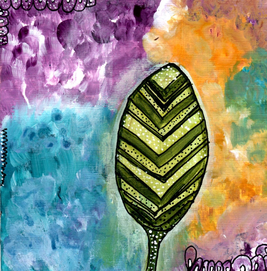 Acrylic ix media Original Art Print 5"X7" Turquoise yellow gold purple Green