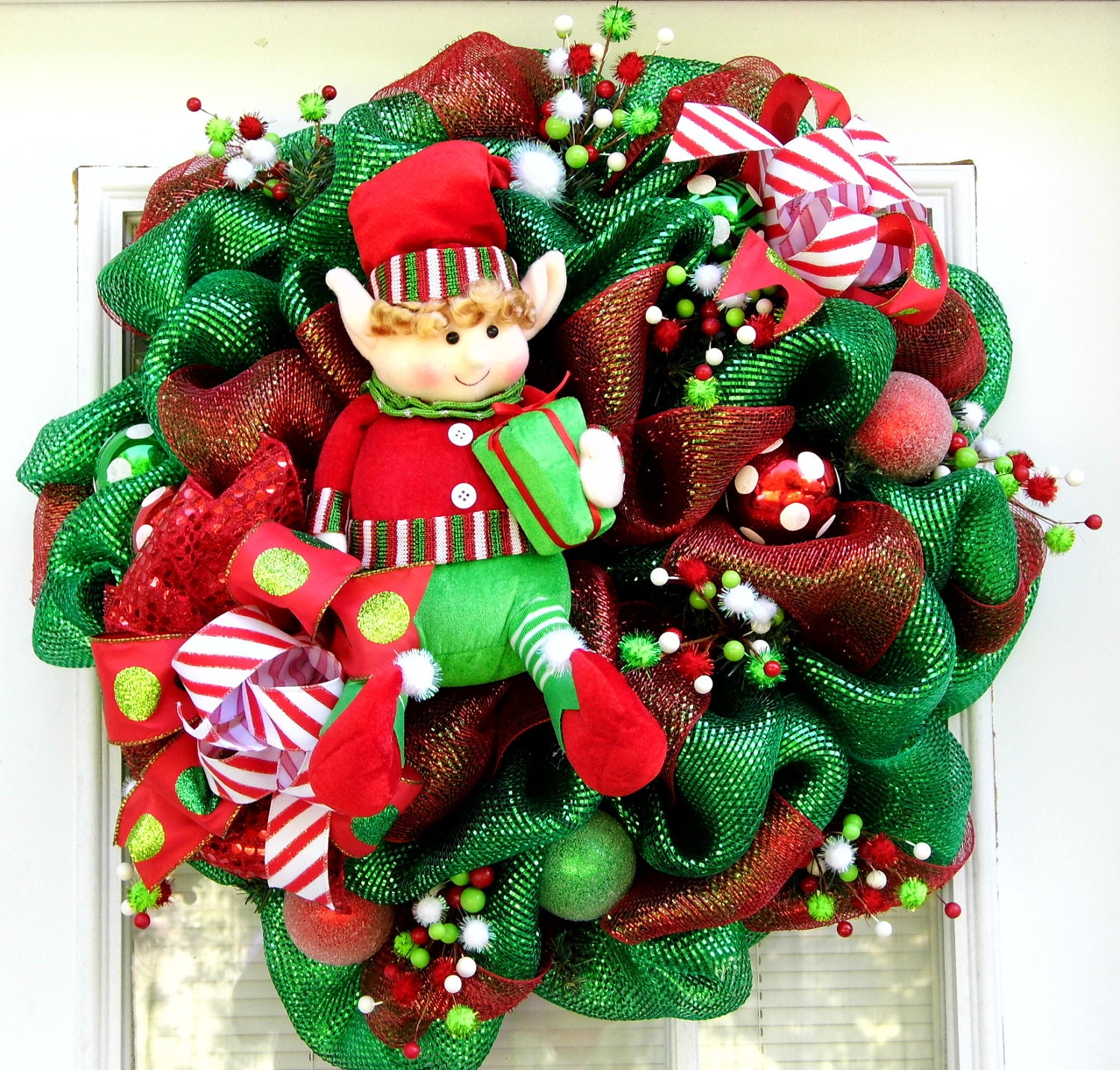 Elf Christmas Mesh Wreath
