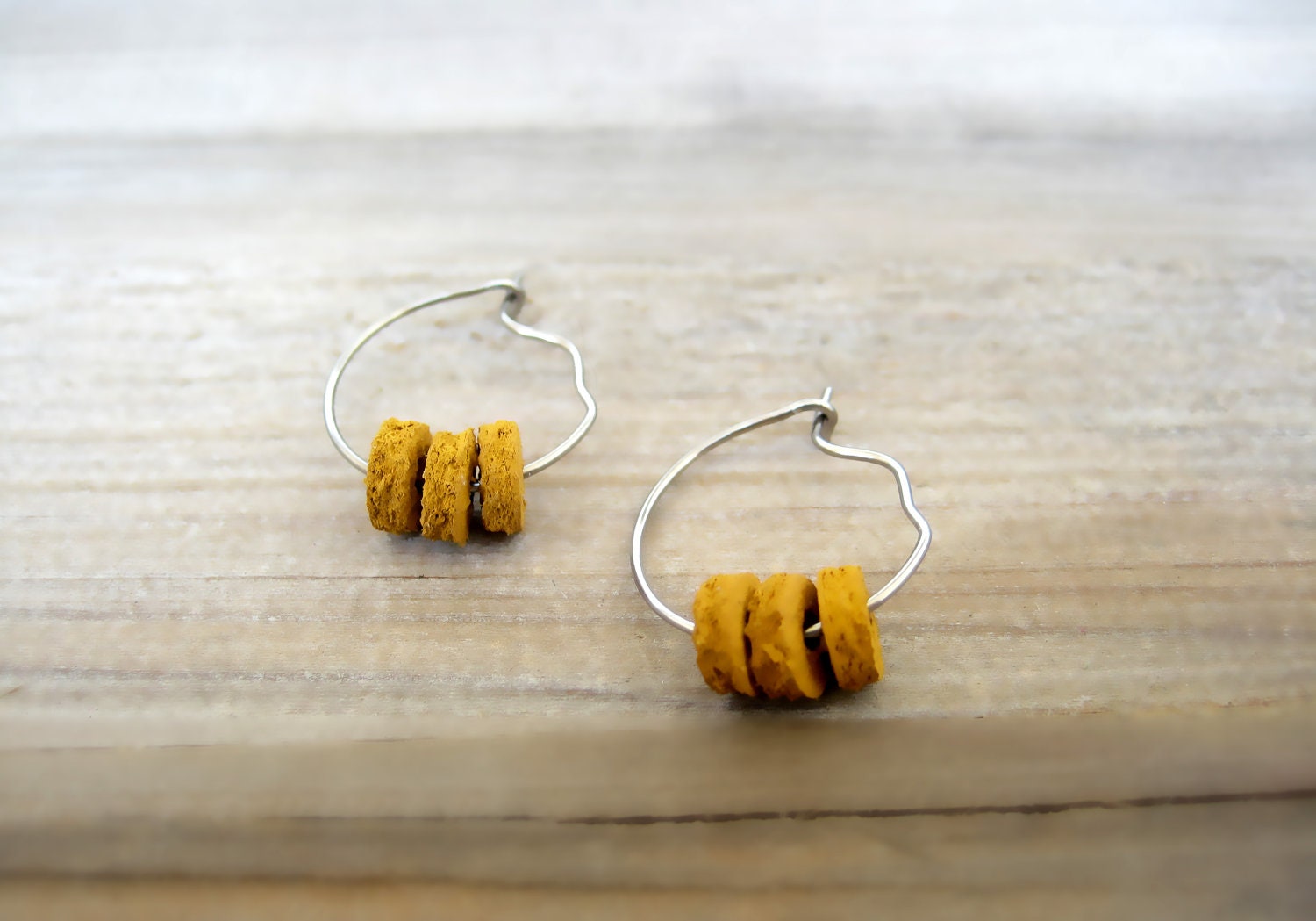 Hoop Earrings -Lether -Suede  -Surgical Stainless Steel - Small -Mustard
