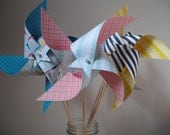 6 Large Spinning Pinwheels- Boats and Stripes in Red, Yellow, and Blue