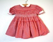 Red Gingham Baby Dress, 1950's Baby Dress, Size 2T - 1SweetDreamVintage
