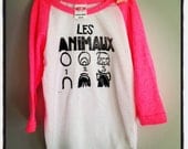 French animals drawing neon pink Raglan