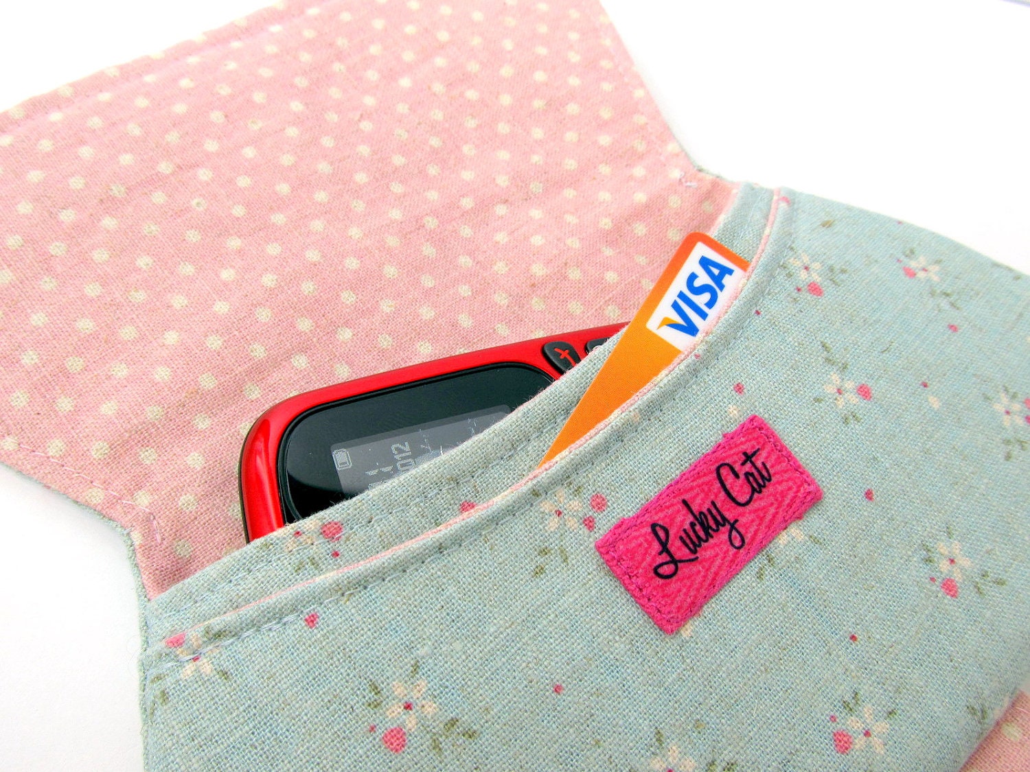 Fabric clutch Pastel blue Soft pink Shabby chic Small clutch purse