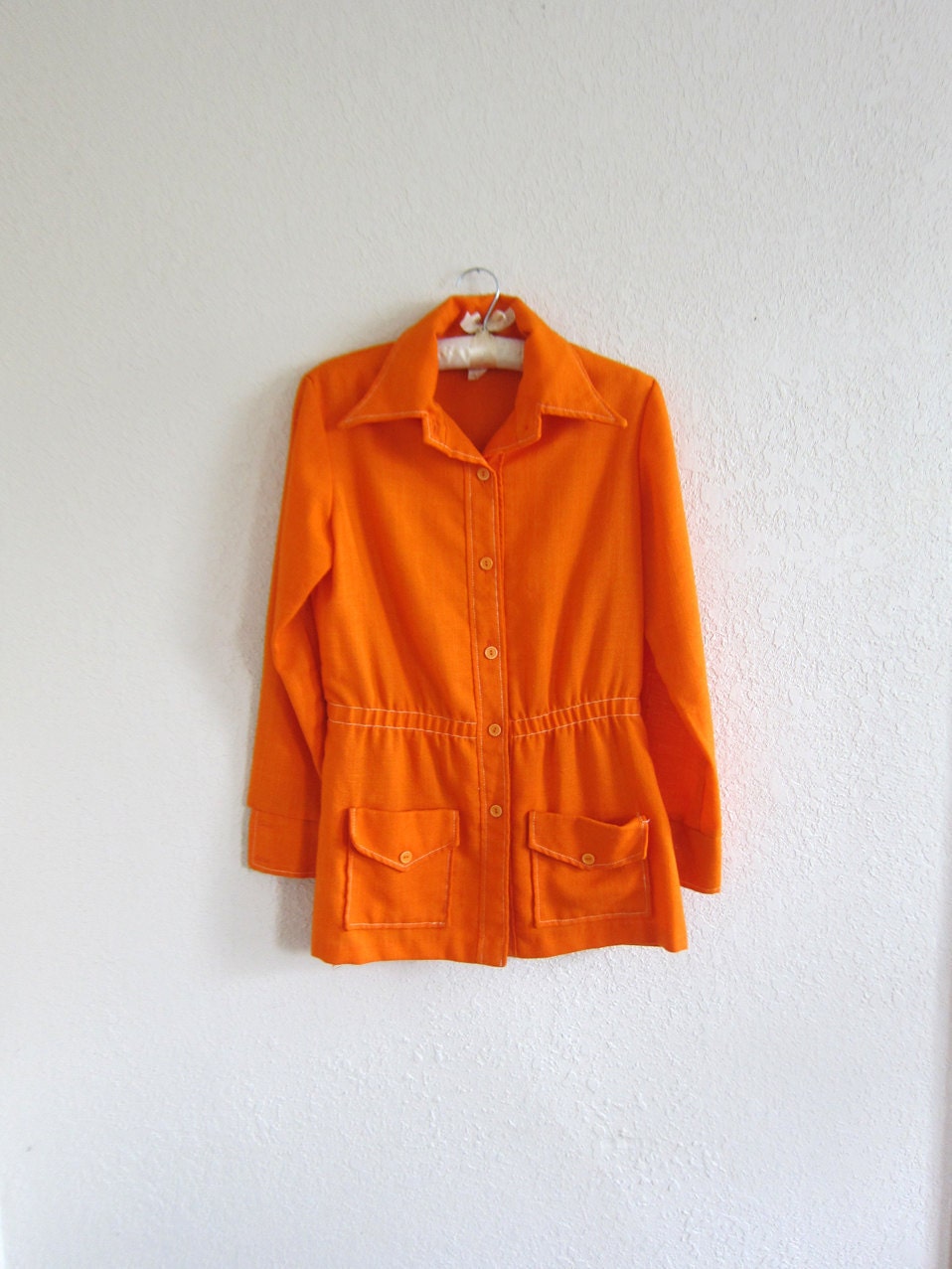 vtg 70's TANGERINE orange lightweight jacket / orange coat / mod coat
