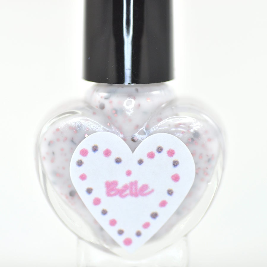 Belle Pink and Brown Glitter in White Nail Polish 5ml Mini Bottle