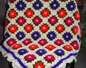 Granny Square Crochet Blanket...Baby Crib Blanket...Colorful Knitting Patchwork Lap Afghan...