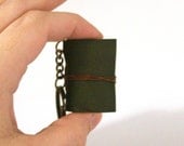 Leather Book Key chain, Olive Green Handbound Journal Key chain by The Orange Windmill