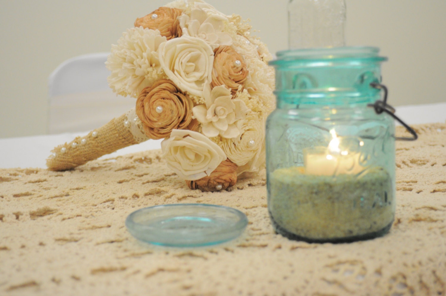 Handmade Custom Wedding Bouquet- Large Ivory Tan Bridal Bridesmaid Bouquet, Alternative Bouquet, Keepsake Bouquet, Rustic Wedding