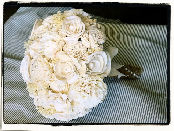 Custom Handmade Wedding Bouquet - Ivory Burlap Bridal Bouquet Keepsake Bouquet Destination Wedding Shabby Chic Rustic Wedding