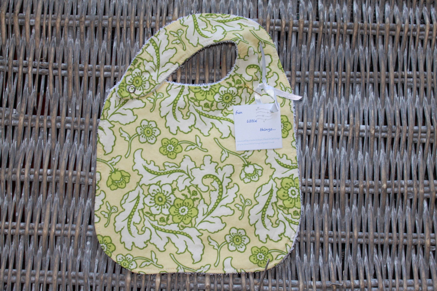 Paisley Bib - Yellow and Green, Hand Sewn, Side Snap