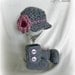 Perfect baby gift set - ankle booties and brimmed hat with 3D flower - grey and pink available in newborn - 12 months sizes