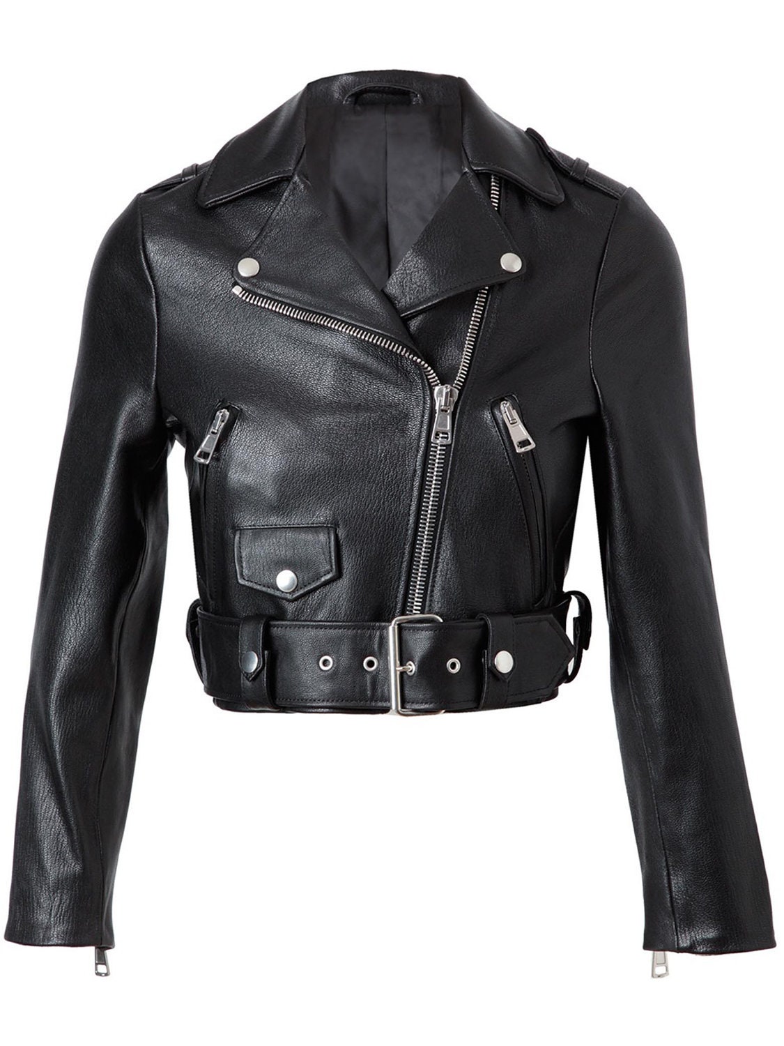 women biker leather jacket with adjustable belt by 'Ruby Leather'