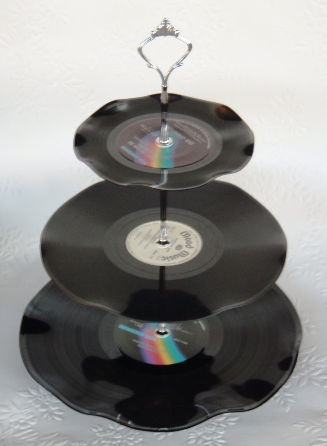 Record Cup Cake Stand 3 Tier Retro Rockabilly Wedding Rock n Roll 21st Birthday